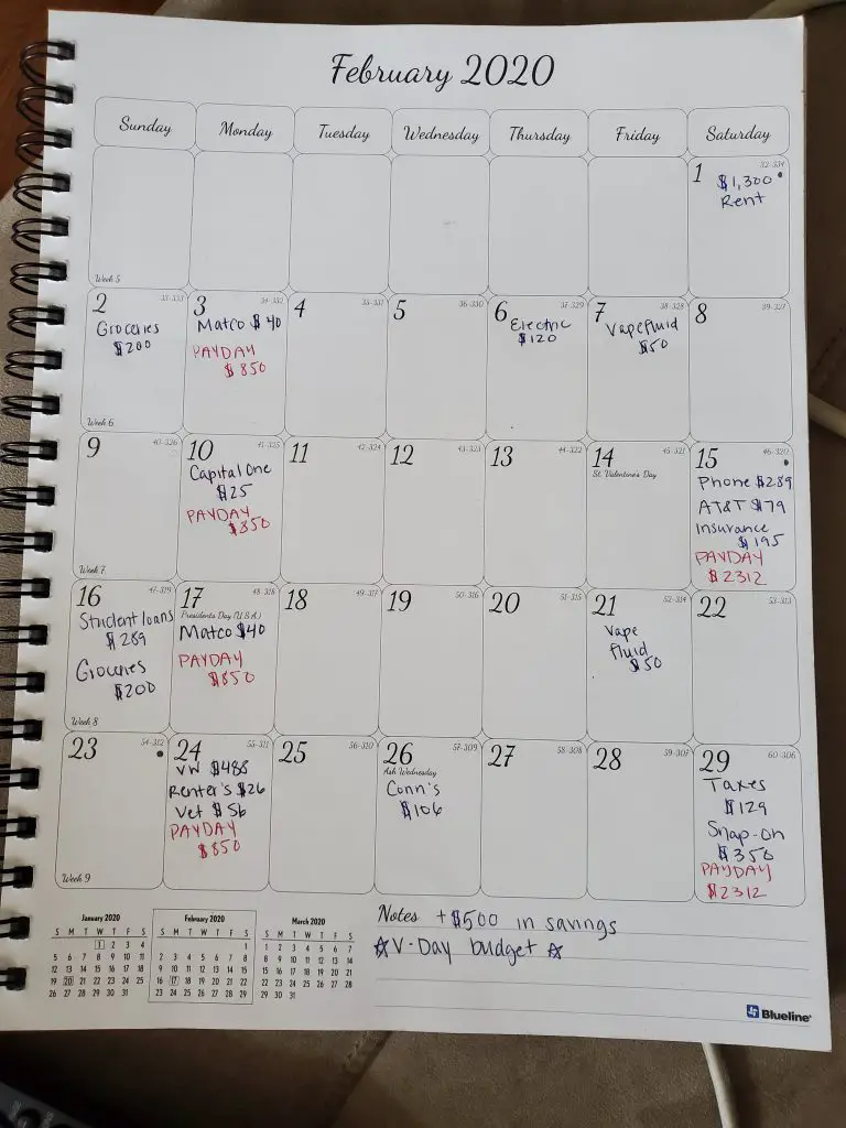 budget calendar