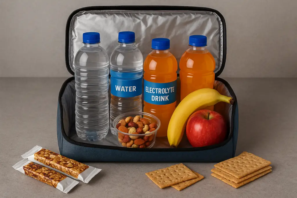 <p> Maintaining energy and hydration is often overlooked but is crucial, especially for seniors on the road. Dehydration and low blood sugar can lead to dizziness, fatigue, and reduced concentration—all of which are dangerous while driving. Pack a cooler or insulated bag with plenty of water, electrolyte drinks, and healthy snacks such as nuts, fresh fruit, whole-grain crackers, and granola bars. Avoid sugary snacks or caffeine in excess, as these can cause energy spikes followed by crashes. Stopping frequently for a sip of water or a quick snack helps maintain steady energy levels and keeps your mind sharp, so you can enjoy every mile with confidence. </p> :: DALL-E