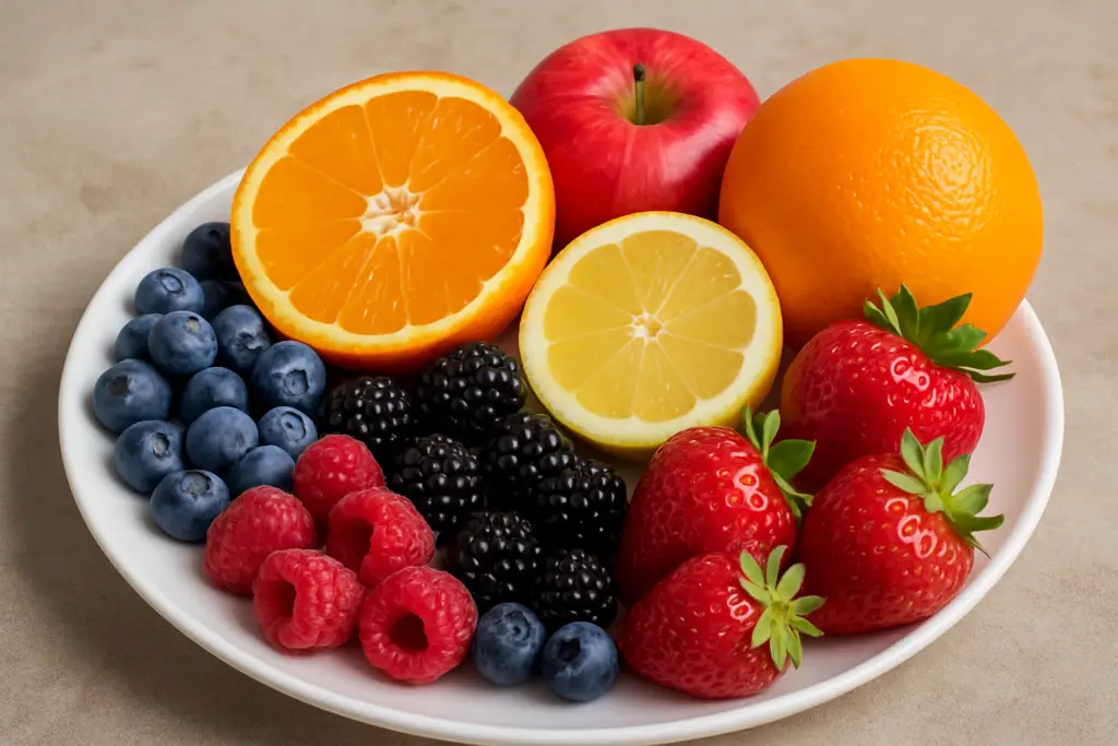 <p> Who said heart-healthy eating has to be boring? Fruits like strawberries, apples, oranges, and grapes are rich in pectin, a type of soluble fiber that binds to cholesterol in the gut and helps remove it. These fruits are also loaded with antioxidants that reduce inflammation and oxidative stress. A medium apple a day really can keep the doctor away—and no, you don’t have to peel it! Try snacking on an orange in the afternoon or adding fresh berries to your morning cereal. They’re nature’s dessert, with benefits that go way beyond taste. </p> :: DALL-E