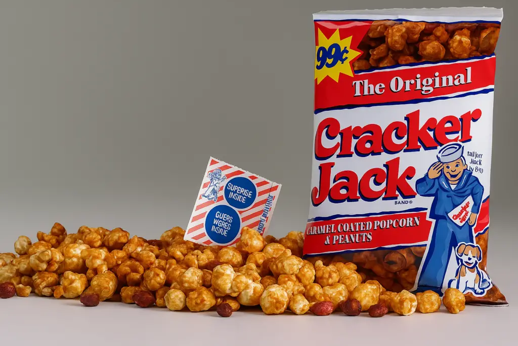 <p> “Take me out to the ballgame…” That classic tune instantly brings to mind Cracker Jack, the caramel-coated popcorn and peanut mix that’s been thrilling snack lovers since the early 1900s—and was especially popular in the 1960s. What made Cracker Jack legendary wasn’t just its deliciously crunchy, sweet-salty combo—it was the prize tucked inside. Whether it was a sticker, puzzle, or tiny toy, opening a box of Cracker Jack felt like an adventure. For many kids, it was their first taste of anticipation and reward in a snack. While today’s versions often come with digital codes or simpler trinkets, the core experience remains delightfully nostalgic. Grab a box, shake it up, and relive the joy of wondering what surprise is waiting at the bottom. </p> :: DALL-E