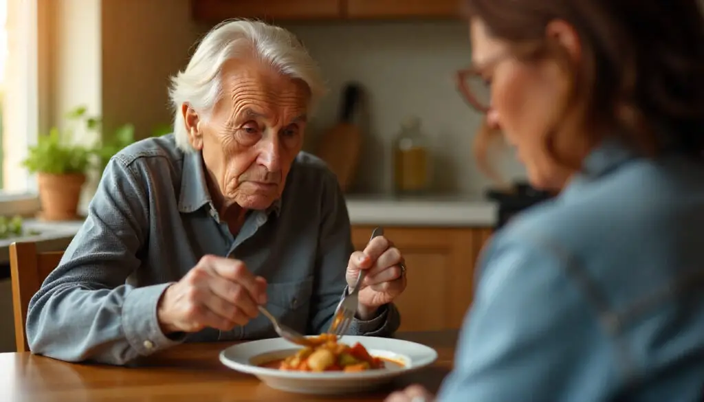 <p> It is easy to blame trouble eating on dentures or arthritis, but sometimes those challenges are neurological. Early signs of dementia may include difficulty chewing or swallowing, using utensils incorrectly, or even forgetting how to eat certain foods. These issues are often mistaken for physical problems, but they may be linked to changes in brain function. If these behaviors appear alongside other cognitive concerns, consult with a speech therapist or neurologist. </p> :: Freepik AI