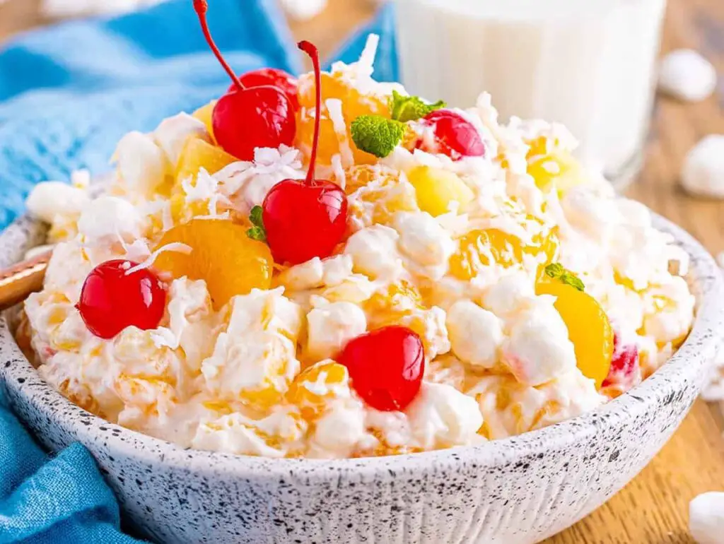 <p> Ambrosia salad was like dessert pretending to be a side dish. With canned fruit, mini marshmallows, shredded coconut, and whipped topping, it was a sweet, fluffy treat that popped up at nearly every family gathering. While modern diets may avoid it, for boomers it was a spoonful of happiness. </p> :: Belly Full | bellyfull.net