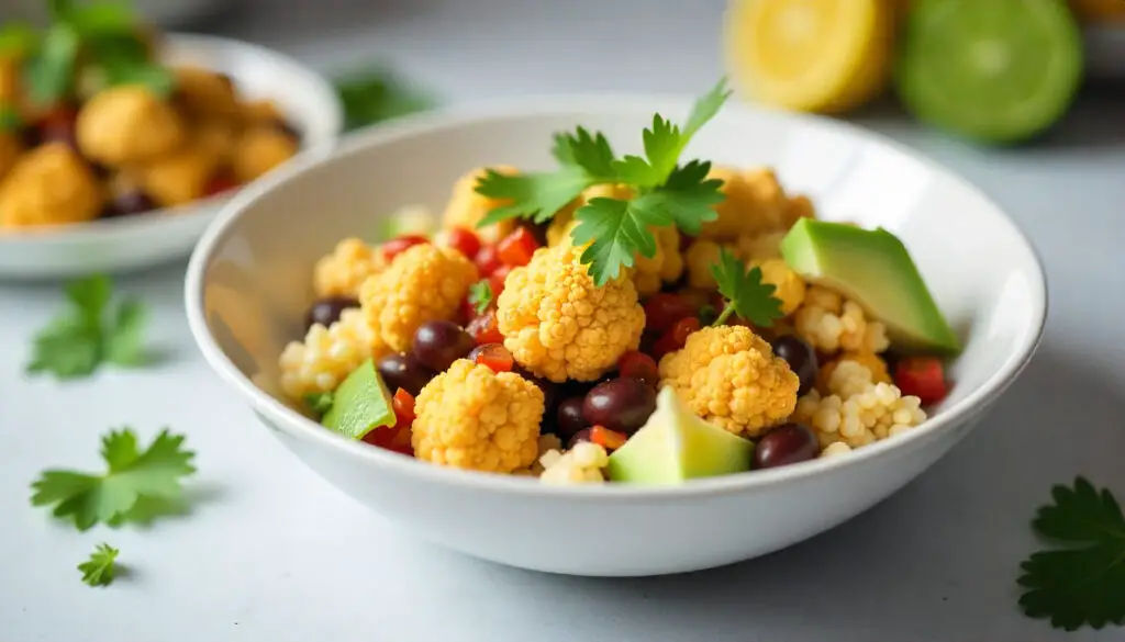 <p> Who says tacos have to be heavy? This cauliflower taco bowl is bursting with flavor but light on the waistline. Roasted cauliflower provides a hearty base, while black beans deliver heart-healthy fiber and plant protein. Add tomatoes, corn, and a drizzle of lime for a zesty, colorful bowl that satisfies without the guilt. Bonus: it is completely customizable, so you can load it up with your favorite toppings without sacrificing health. </p> :: Freepik