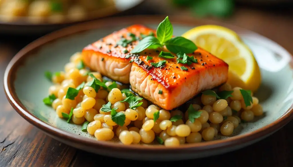 <p> Looking for a meal that tastes like it came straight from a Mediterranean café? Try parsley-garlic salmon served over quinoa or brown rice. The salmon provides omega-3s, while the whole grains give you fiber and lasting energy. Fresh parsley and garlic add both flavor and powerful antioxidants. It is a dish that feels fancy enough for guests but is easy enough for a weeknight dinner. </p> :: Freepik