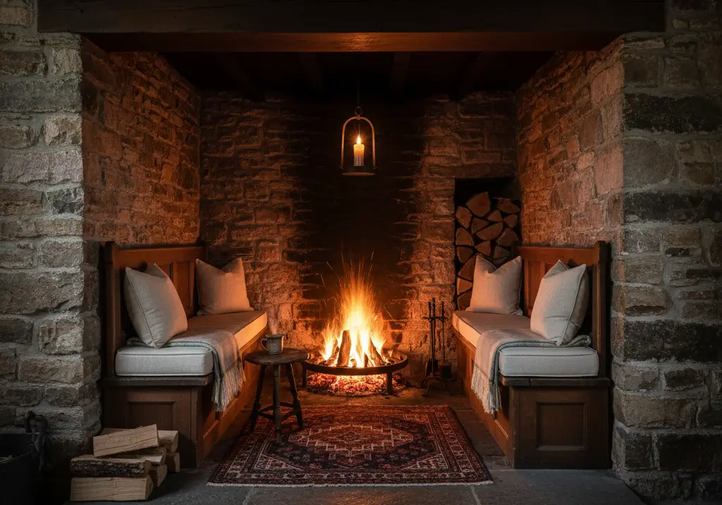 <p> An inglenook is a small, recessed seating area built next to a fireplace, designed to create a cozy nook where family members could gather for warmth. In the days before central heating, it was a beloved feature that turned the fireplace into the true heart of the home. Children might curl up with a book, or adults might sip tea while enjoying the fire’s glow. To younger generations, an inglenook might just look like an awkward architectural quirk or wasted space, but in its prime, it was the coziest corner in the house. </p> :: Gemini