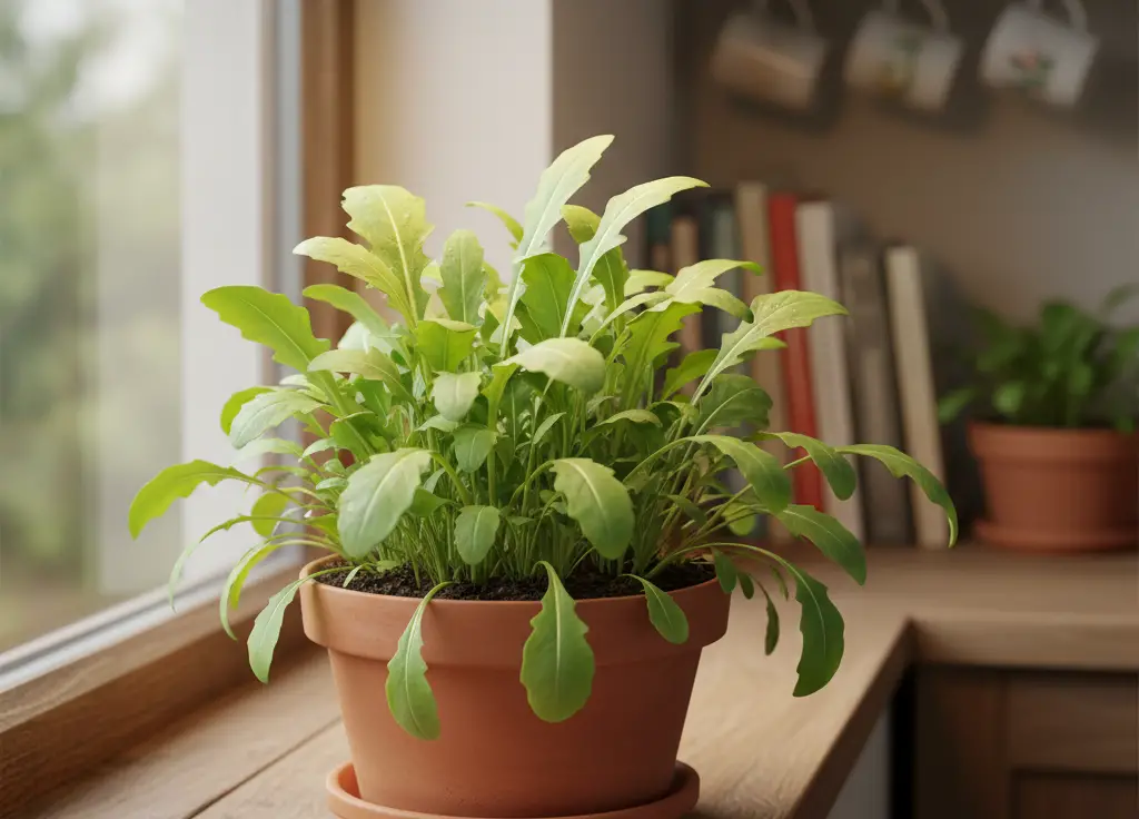 <p> If you enjoy a peppery bite in your salad or sandwiches, arugula is an excellent choice for indoor growing. It germinates quickly, grows fast, and does not require deep soil. In just a few short weeks, you will have fresh greens ready for harvest. Planting seeds every couple of weeks ensures a continuous supply all winter long. Because it thrives in cooler conditions, arugula feels right at home in an indoor winter garden. </p> :: Gemini