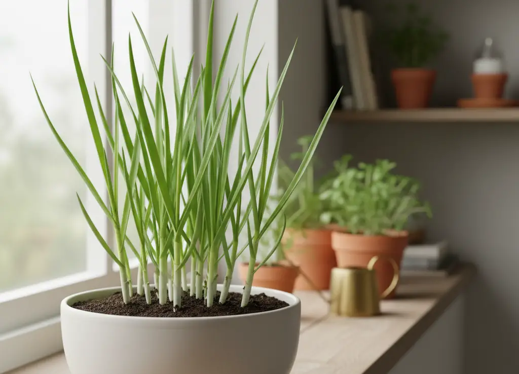 <p> Growing full garlic bulbs indoors can be difficult, but garlic greens are an easy and flavorful alternative. Plant a few cloves in a pot of soil, and in just a few weeks you will see green shoots that look like scallions. These shoots carry a milder version of garlic flavor and can be snipped to use in stir-fries, salads, or as a garnish. It is a fun and fast way to get that beloved garlic taste without waiting months for a full bulb. </p> :: Gemini