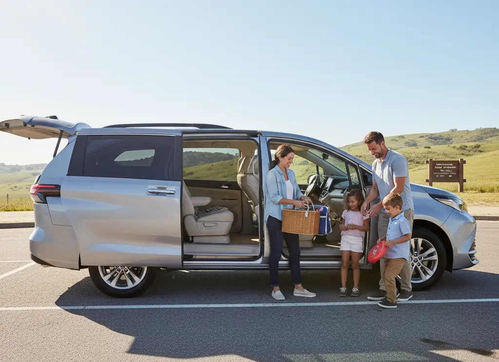 7. Toyota Sienna Hybrid <p> The Toyota Sienna Hybrid proves that minivans can be both stylish and road-trip-ready. With its impressive fuel efficiency, spacious cabin, and silky ride, the Sienna is the ultimate family travel vehicle. It seats up to eight passengers comfortably and offers plenty of cargo space for luggage, snacks, and all the essentials. Sliding doors make it easy to get in and out at rest stops, while modern safety features help keep everyone secure. Whether you are heading to the beach or a national park, the Sienna makes the journey smooth and stress-free. </p> :: Gemini