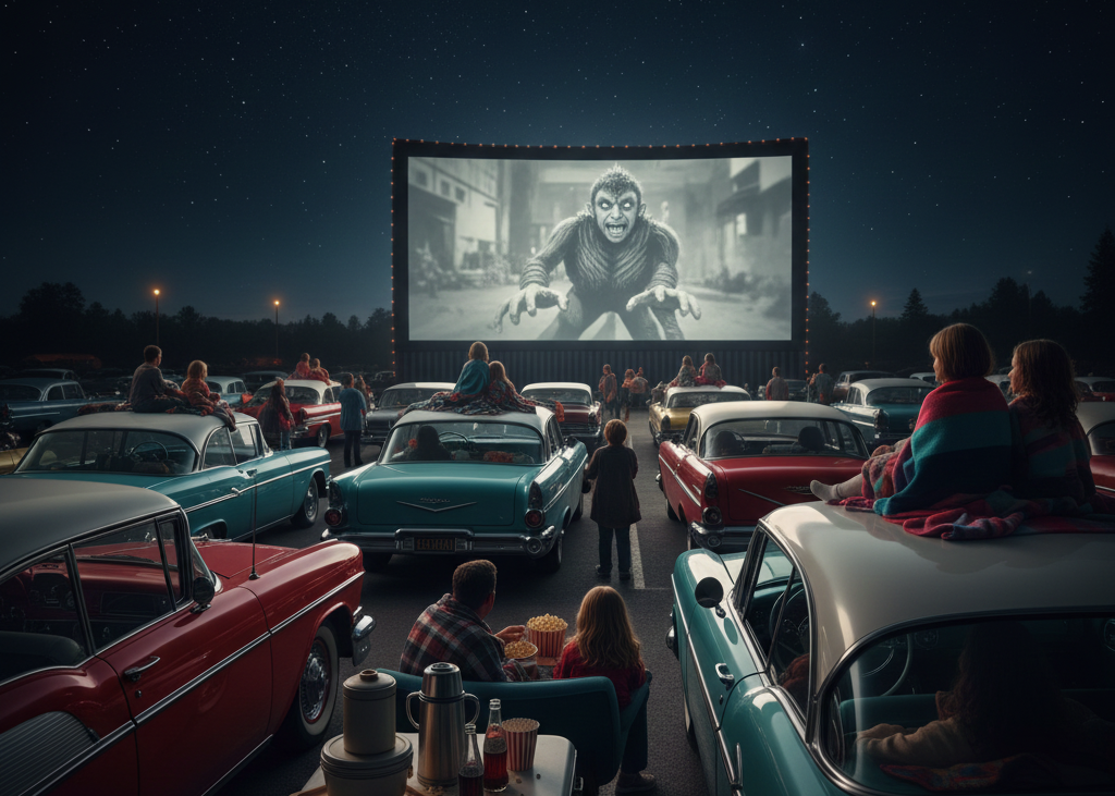 <p> Drive-in theaters were a beloved escape. Families would pile into cars with blankets and snacks, settling in for a movie under the night sky. The experience was casual, fun, and sometimes romantic for teenagers on their first dates. The flickering screen and the smell of popcorn added to the charm, turning a simple film into a memorable evening that often became a family tradition or a rite of passage. </p> :: Gemini