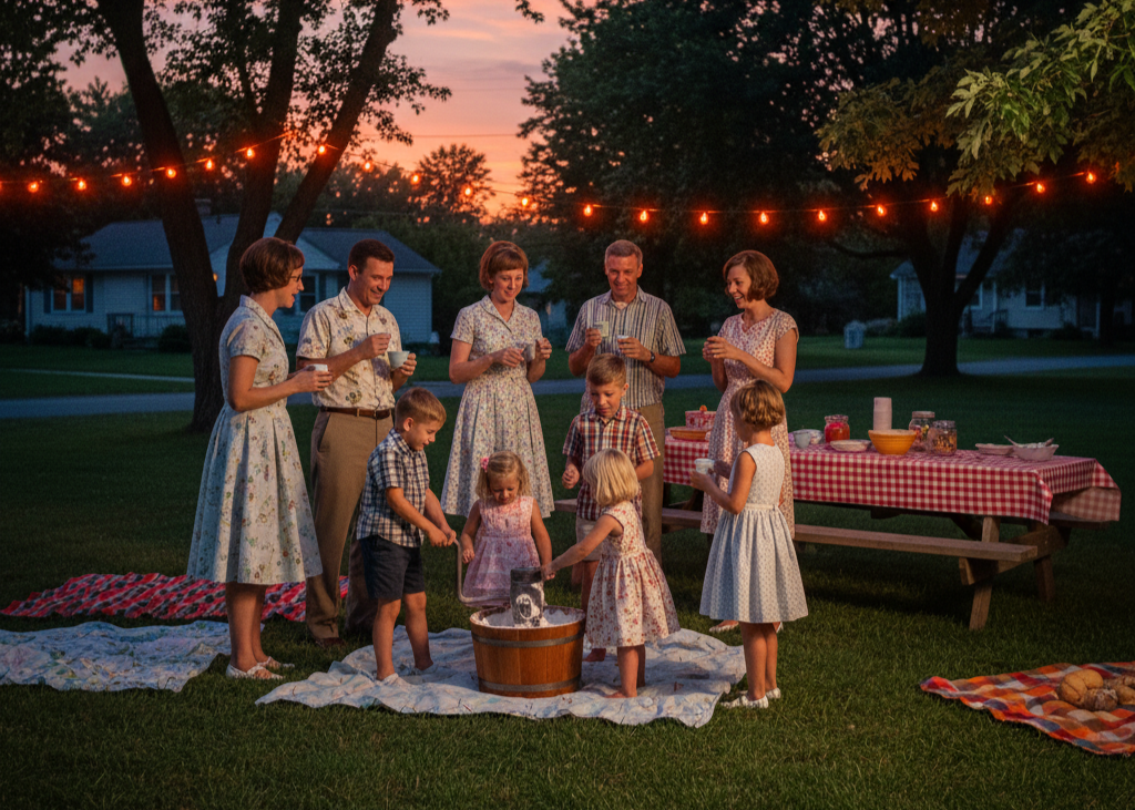 <p> Long before store bought pints filled freezer aisles, families and neighbors sometimes came together to hand-churn their own ice cream. It was not just dessert, it was an event. Making ice cream by hand took work, and that effort turned the experience into a social celebration. Kids took turns cranking the handle while adults told stories, laughed, and enjoyed the warm evening air. These gatherings were the heart of community life before digital entertainment took over. Today, most people grab dessert from a store without a second thought, but those icy, sweet moments from the sixties were woven into family traditions and neighborhood friendships. </p> :: Gemini