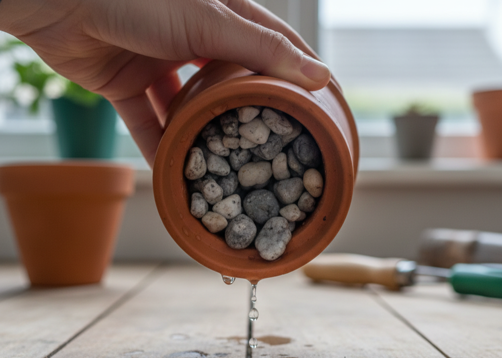 <p> This one often surprises people, but gravel can block or partially clog drainage holes. When rocks shift or settle in the bottom of a pot, they can cover the openings and slow down the release of extra water.

This results in pooling water, which leads straight back to the root rot problem most gardeners are trying to avoid in the first place. Good drainage is absolutely important, but gravel is not the best way to achieve it. </p> :: Gemini