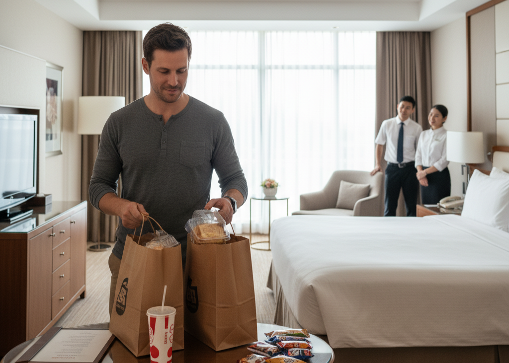 <p> Carrying takeout, grocery bags, or snacks into your room seems normal, but it’s something housekeeping and front desk staff pay attention to. Outside food can create extra cleaning tasks, and spilling or leaving remnants can complicate a room turnaround. Bringing it into public areas, like lounges or hallways, is even more noticeable and sometimes violates hotel rules.

Being discreet and mindful about enjoying outside meals keeps your stay seamless. Consider using your room rather than common spaces, disposing of trash properly, and cleaning up any mess. Small considerations like this make housekeeping’s job easier and leave a positive impression. </p> :: Gemini