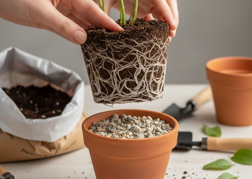 <p> Plants rely on soil not just for water, but also for nutrients, stability, and physical space to develop strong root systems. When you fill the bottom of a pot with gravel, you limit the soil volume available.

Less soil means fewer nutrients, less room for roots to expand, and a more confined growing environment overall. This can stunt a plant’s development over time.

Even if a pot looks large from the outside, gravel can make it function like a much smaller pot. The plant eventually becomes root bound faster or simply grows less vigorously than it could have with full access to the container’s space. </p> :: Gemini