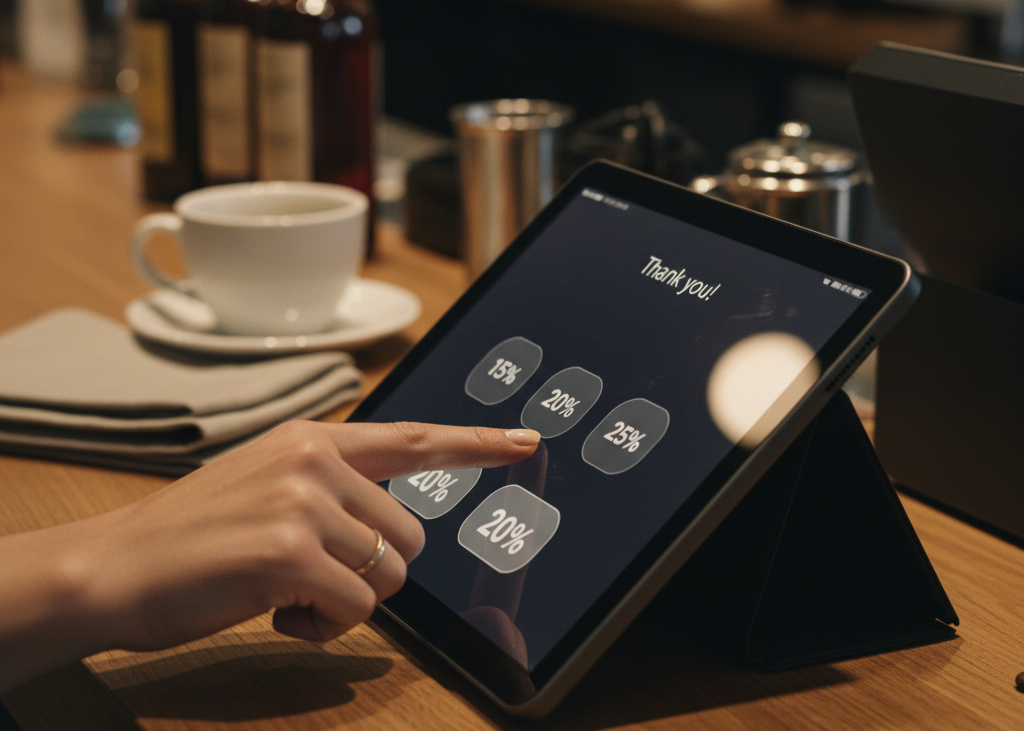 <p> Electronic tipping prompts at checkout can be tricky. Many default to fifteen to twenty percent and sometimes include tax in the calculation, inflating the tip. Tapping one of these options without thought may lead to tipping more than you intended. A better approach is to calculate your tip or choose a fixed-dollar amount. Taking a moment to think about it shows intentionality and ensures the tip matches your experience. </p> :: Gemini