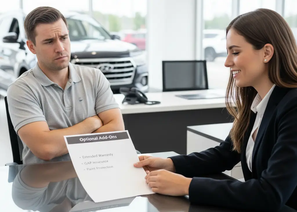 10. Be Selective with Optional Add-Ons <p> Dealerships make a significant portion of their profit from add-ons such as extended warranties, interior protection, paint sealants, VIN etching, and GAP insurance. While some of these extras can be genuinely useful, many are overpriced or unnecessary. Do your research before agreeing to add anything to your purchase. If an add-on seems appealing, ask yourself: “Do I really need this?” and “Can I get it cheaper elsewhere?” Take time to read the fine print, do not rush, and decline anything that feels like a sales tactic rather than a practical benefit. </p> :: Gemini