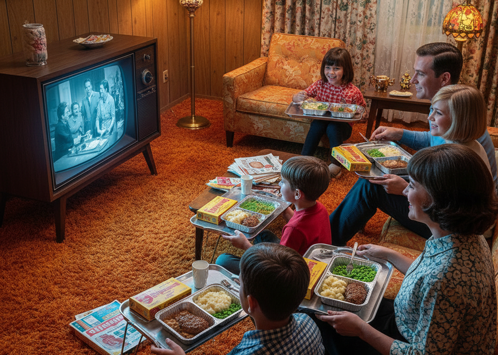 <p> Frozen TV dinners, casseroles, and Jell-O salads were staples of childhood meals. Popping a TV dinner into the oven and eating in front of the television felt modern and fun. Comfort foods like macaroni and cheese or meatloaf offered warmth and familiarity, creating moments of family bonding. These meals provided more than sustenance—they were part of the rhythm of daily life and the foundation of home-cooked memories. </p> :: Gemini