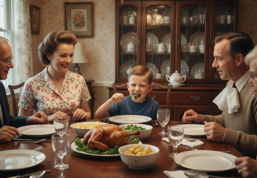 1. Finish Everything on Your Plate <p> If you grew up in the 1950s or 60s, you probably heard this more times than you can count: “There are starving children who would be grateful for that food!” Dinner wasn’t over until every last bite was gone, no matter how full you were. The rule came from a time when wasting food was considered disrespectful and resources were tighter. Today, many people are more mindful of portion control and listening to their bodies, but the core lesson remains valuable—don’t take more than you need and appreciate what’s in front of you. </p> :: Gemini