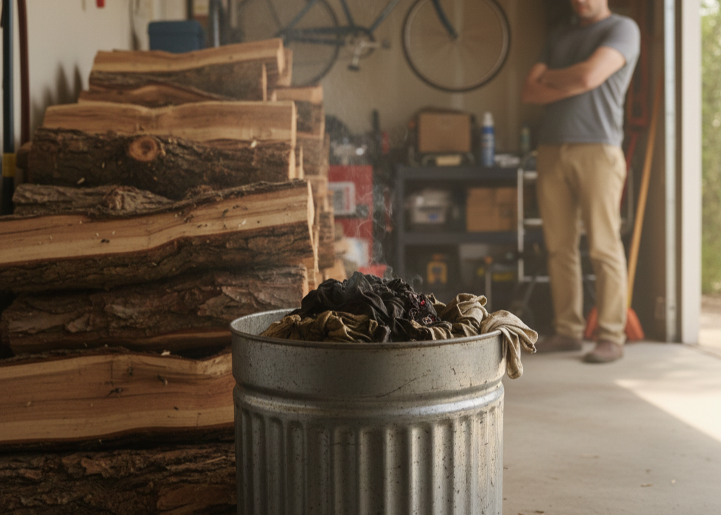 <p> Many people do not realize that oily rags can spontaneously combust under the right conditions. If the heat from the oil binding with oxygen builds up faster than it can dissipate, the rag can begin smoldering on its own. Combine that with a closed garage and potential ignition sources, and you have a genuine fire hazard. If you must store oily rags temporarily, let them dry fully outdoors first, then place them in a sealed metal container until you can dispose of them properly. Never toss them into a pile in the garage and assume nothing will happen. </p> :: Gemini