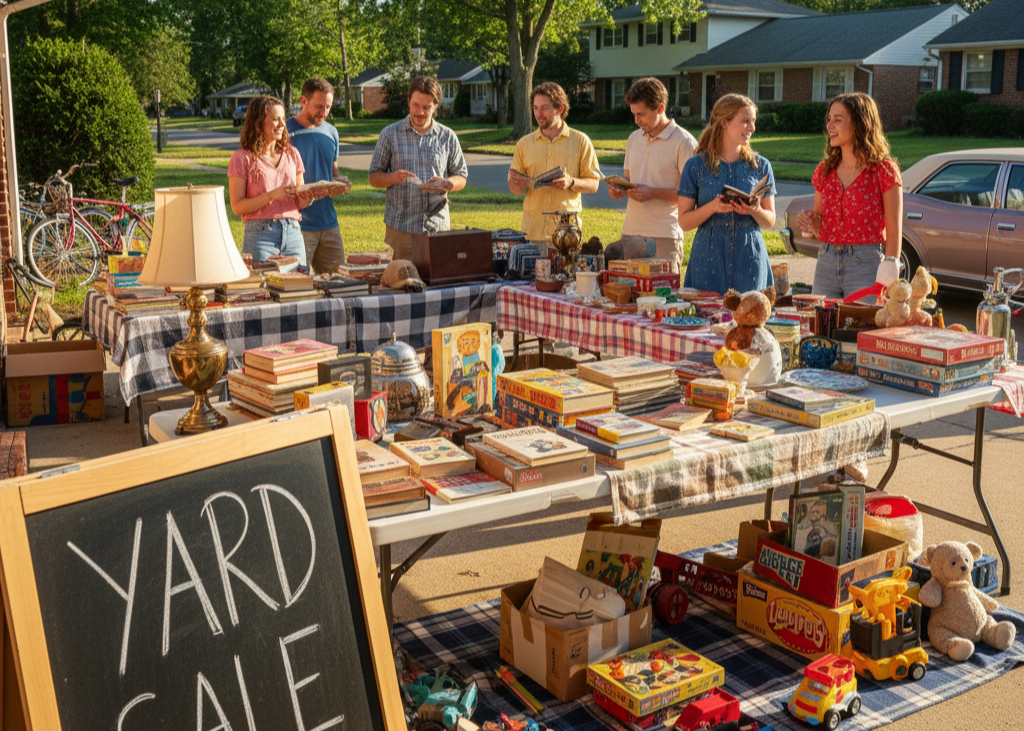 <p> Warm weekends brought neighborhoods to life with garage and yard sales. Tables filled with treasures and neighbors strolling the streets encouraged casual conversation and camaraderie. Boomers remember finding hidden gems and interacting with friends while enjoying a leisurely stroll.

Organizing or participating in a local sale today brings back that sense of community. It provides an opportunity to declutter, connect with neighbors, and enjoy the thrill of discovery. Beyond shopping, the conversations and shared laughter make garage sales meaningful social experiences. </p> :: Gemini