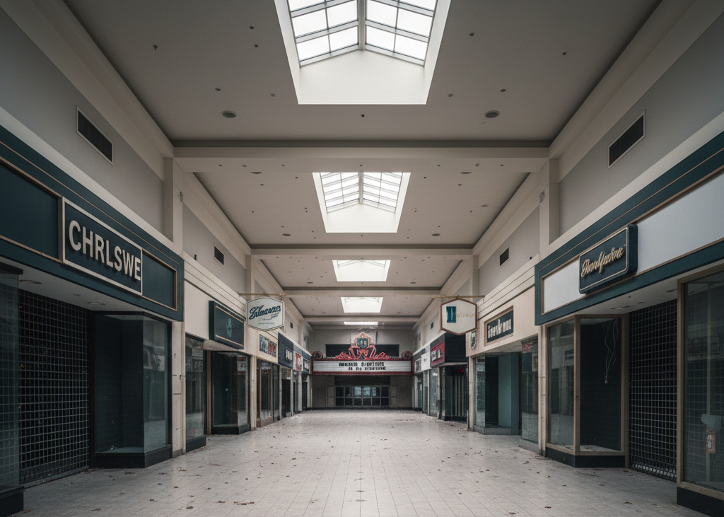 <p> Charlestowne Mall opened in 1991 with big plans and quickly became a popular shopping destination in northern Illinois. The mall offered department stores, a movie theater, and space for over 120 shops, creating a vibrant weekend atmosphere. However, competition and declining visitors caused the mall to slowly lose tenants. By late 2017, the mall was completely closed. Walking through its empty corridors today is like stepping into a time capsule, with dusty floors and silent storefronts echoing the energy that once filled the space. </p> :: Gemini