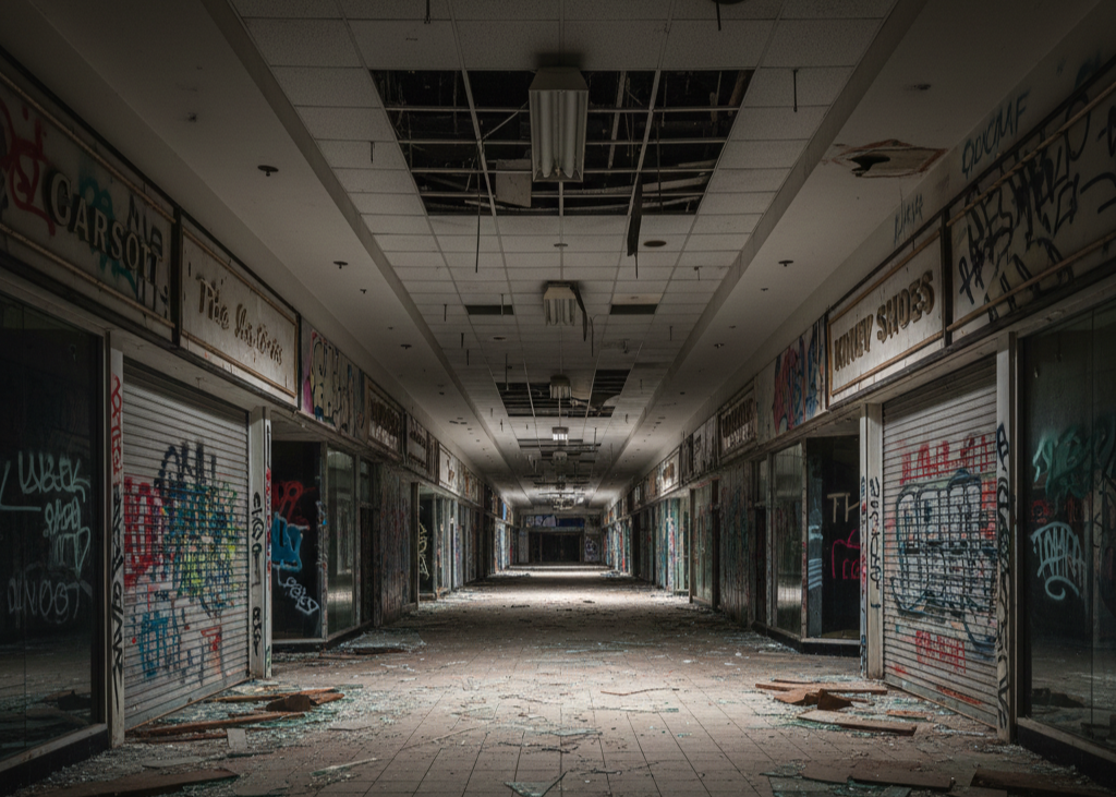 <p> Dixie Square Mall became famous after appearing in the 1980 film The Blues Brothers. It was a bustling suburban mall filled with stores, shoppers, and weekend energy. However, crime issues and declining traffic led to its closure in the 1990s. Now, the hallways are empty, signs faded, and broken glass litters the floors. The mall feels frozen in time, preserving a slice of history where Saturday shopping sprees were a national pastime, and community life revolved around local gathering spots. </p> :: Gemini