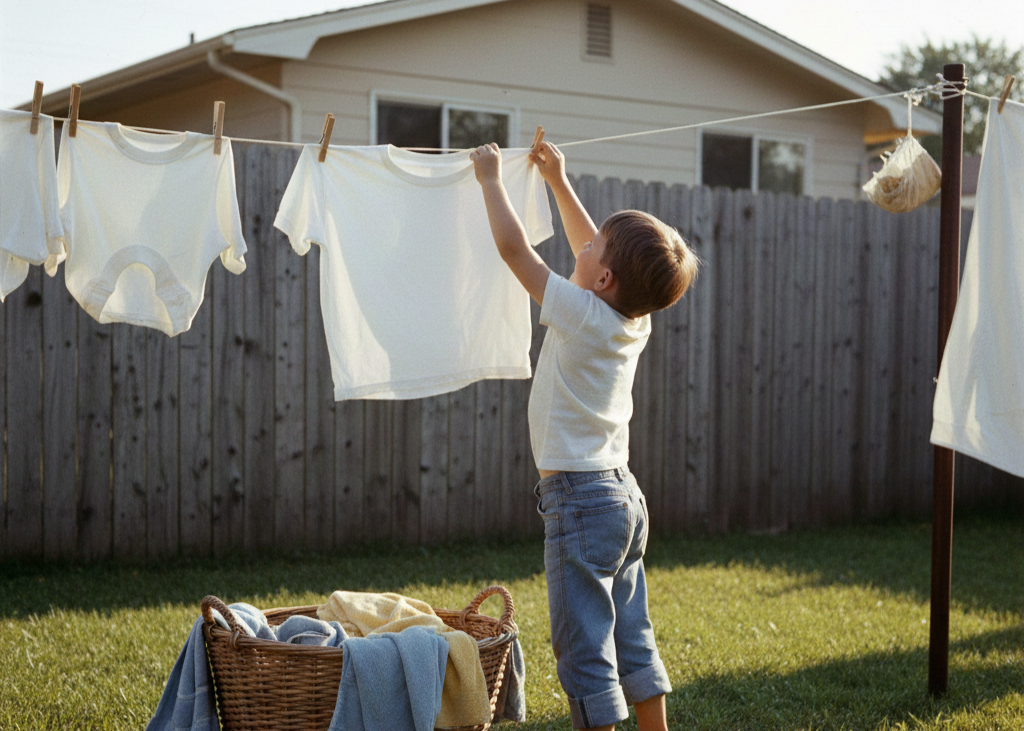 <p> Before the days of tumble dryers, laundry had to be hung outside to dry. Kids carried heavy baskets of wet clothes, towels, and sheets and pinned them to the clothesline, sometimes stretching on tiptoes to reach the highest line. Rain clouds added an element of urgency, turning laundry duty into a small race against time. This chore taught patience, observation, and responsibility. There was a certain pride in seeing a backyard full of sun-dried clothes fluttering in the breeze, the scent of fresh linen filling the air. It was more than just a task; it was a daily ritual that connected kids to the rhythms of life and the satisfaction of a job done well. </p> :: Gemini