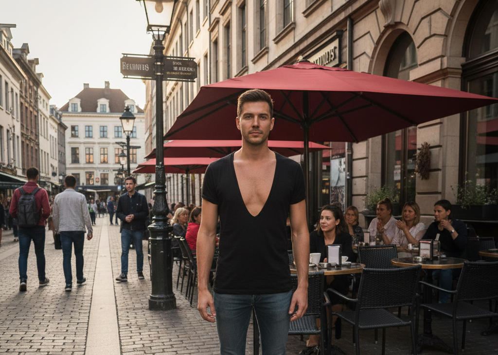 <p> Deep V-necks might have been trendy in the past, but for most adult men, they can look awkward and overexposed. Plunging necklines often draw attention to areas you may not want to highlight and rarely read as intentional fashion. Crew neck or modest V-neck t-shirts are versatile, comfortable, and stylish. They work well in casual, work, and social settings without looking forced. If you want a modern twist, layering a lightweight button-down over a classic tee can add depth and personality to your outfit without overdoing it. Remember, the goal is to look confident, not overexposed. </p> :: Gemini