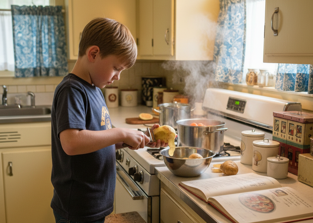 <p> Frozen dinners and microwaves were rare, so families cooked meals from scratch. Kids frequently helped by peeling vegetables, chopping ingredients, stirring pots, or even helping with baking. This chore was more than just preparation; it was a way to learn practical life skills and understand the work involved in providing for a family. Cooking taught creativity, timing, and the importance of patience, and it also gave kids a sense of accomplishment when a meal came together beautifully. </p> :: Gemini