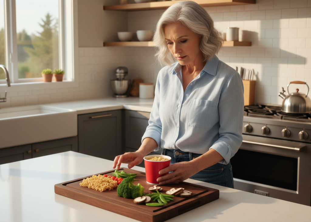 <p> There is nothing wrong with enjoying a quick and easy meal, but most instant ramen contains refined carbohydrates and extremely high levels of sodium. Too much sodium raises blood pressure and increases the risk of heart disease, which becomes more concerning after age 50. Additionally, these noodles provide very little fiber, which you need to keep digestion regular.

Better option: Swap instant noodles for whole-grain pasta or soba noodles tossed with a variety of vegetables and a homemade, low-sodium broth. You get the comforting bowl of noodles with none of the nutritional drawbacks. </p> :: Gemini