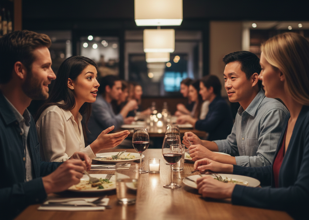 10. Presence and Engagement at the Table <p> Being fully present is one of the strongest social signals you can send. Making eye contact, listening actively, and responding thoughtfully shows comfort and self-assurance.
Fidgeting, scanning the room, or mentally checking out suggests unease. Restaurants are shared experiences, and those who engage fully tend to appear more confident, grounded, and socially fluent. </p> :: Gemini