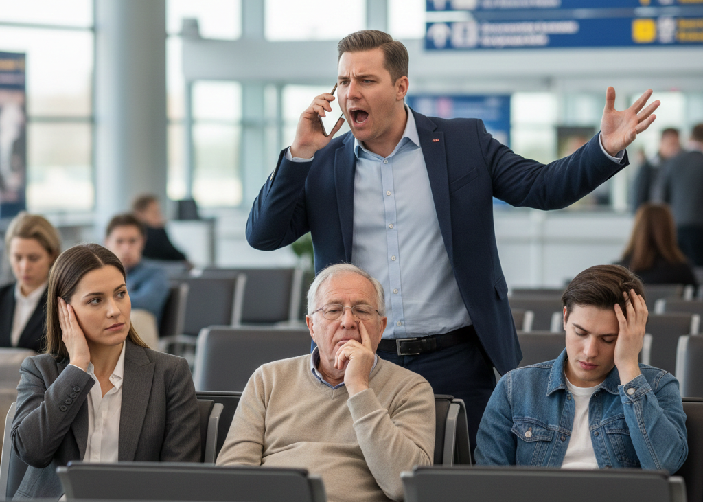 <p> Private conversations belong in private spaces. When someone broadcasts their call in a public area, it is not just annoying; it is disruptive. Those with practical thinking respect shared spaces and understand that a simple act of discretion keeps everyone around comfortable. Loud, public phone conversations violate this basic principle. </p> :: Gemini