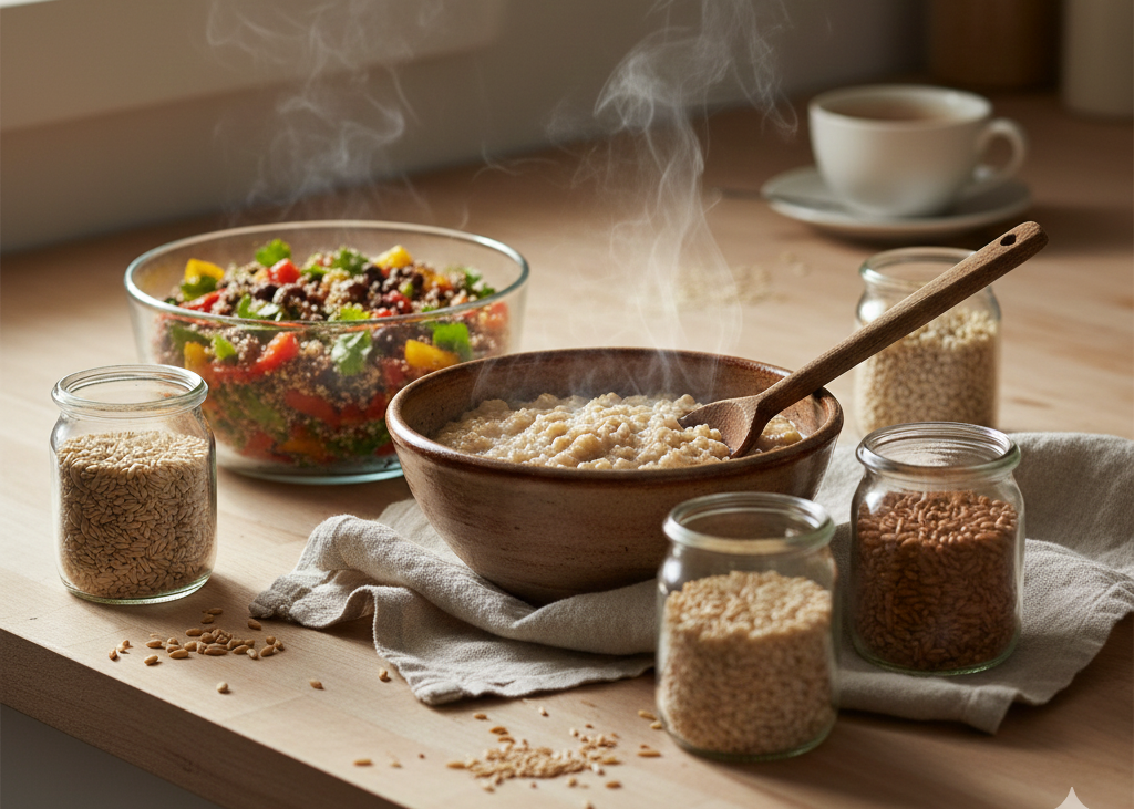 <p> Whole grains are a cornerstone of gut health because they contain prebiotic fibers and resistant starches that feed beneficial bacteria in the colon. Oats, quinoa, barley, and brown rice help improve digestion, support regular bowel movements, and encourage a more balanced gut microbiome.

These grains also help stabilize blood sugar levels and promote satiety, which indirectly benefits gut health by reducing inflammation associated with blood sugar spikes. Starting your day with oatmeal, using quinoa as a salad base, or adding barley to soups are easy ways to include whole grains daily without feeling restricted. </p> :: Gemini