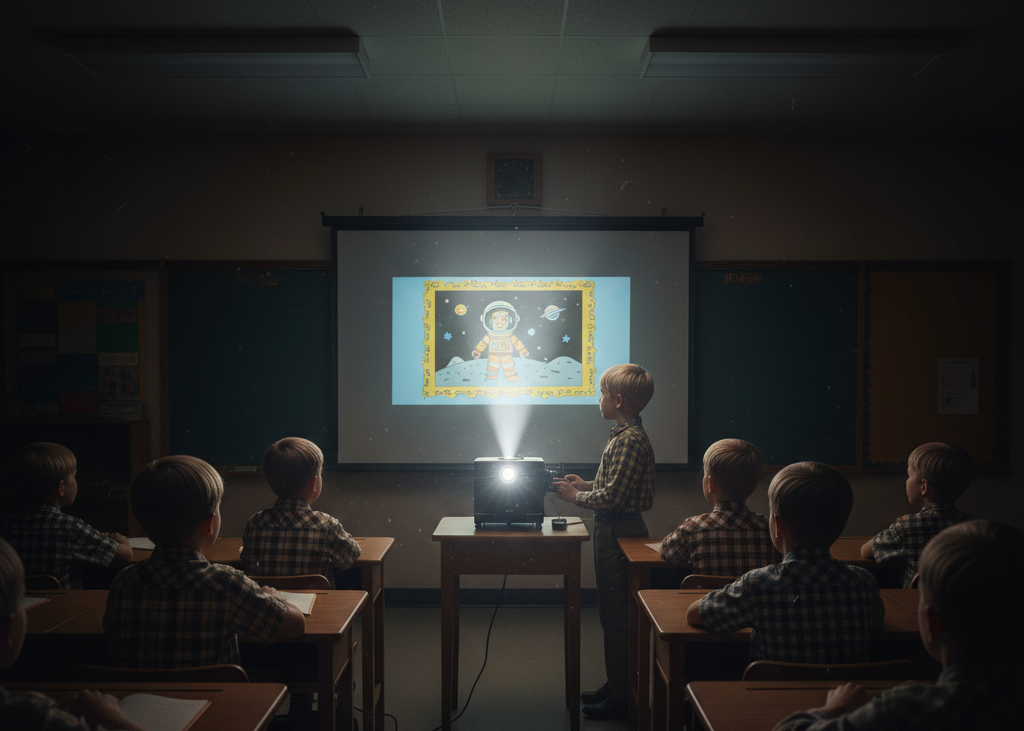 <p> Filmstrip day was always an event to look forward to. Teachers dimmed the lights, set up the projector, and clicked through frames of images while an audio recording or phonograph explained the content. Each click brought new anticipation, and students watched intently as educational stories unfolded frame by frame. Filmstrips often covered history, science, or literature and were the closest thing classrooms had to a mini-movie theater. Some students were tasked with advancing the filmstrip, which was considered an honor and a responsibility. The combination of visuals, sound, and classroom excitement made learning feel cinematic and immersive, leaving a vivid memory that Boomers still treasure. </p> :: Gemini