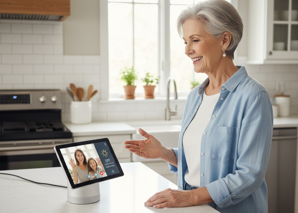 <p> Smart displays like Amazon’s Echo Show combine voice assistance with visual interaction, making them incredibly useful for Baby Boomers. With simple voice commands such as, “Alexa, call my son,” you can place a video call without touching a screen. Echo Show devices can also display family photos, show weather forecasts, set reminders, play music, read audiobooks, and provide news updates. This makes them ideal for everyday use, not just communication. They fit naturally into daily routines, whether you are cooking, relaxing, or getting ready for the day. The hands-free nature of smart displays is especially helpful for individuals with mobility issues, arthritis, or vision challenges. These devices make staying connected feel effortless, turning technology into a helpful household companion rather than a complicated tool. </p> :: Gemini