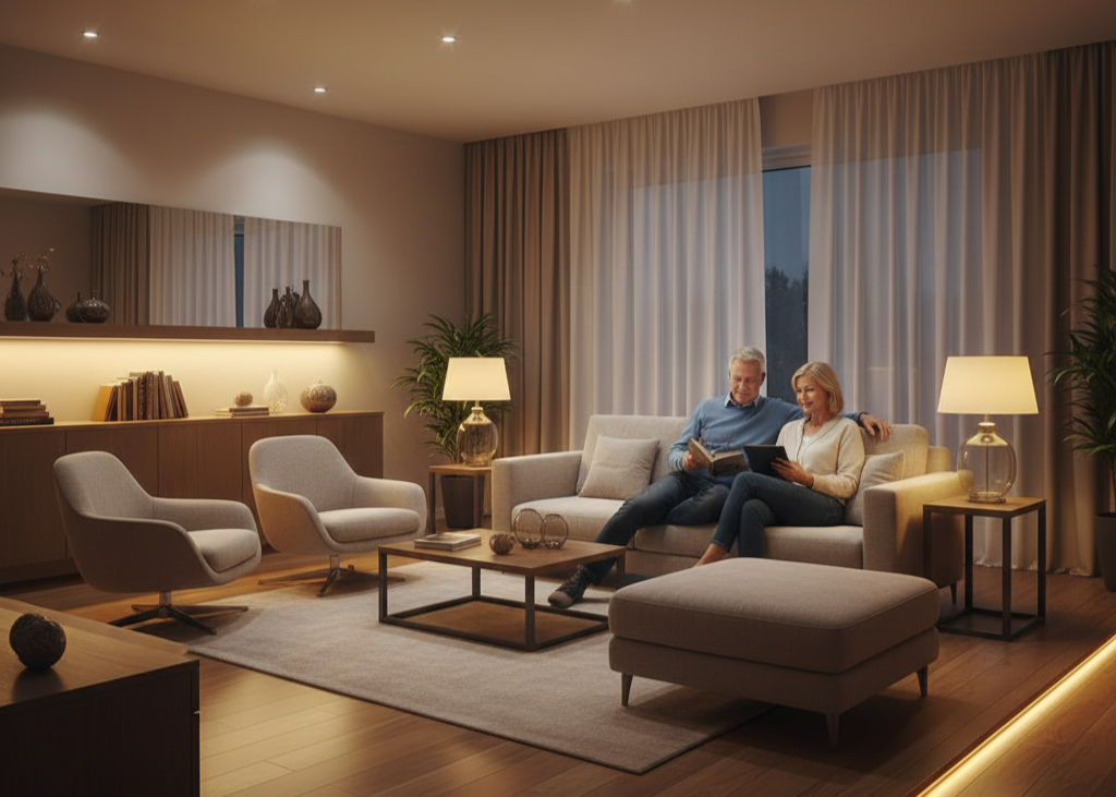 3. Smarter Lighting for Better Sightlines <p> Vision changes are a natural part of aging, making layered lighting more important than ever. In 2026, homes feature bright general lighting, task lighting for kitchens and reading areas, and motion-activated or voice-controlled lights. The right lighting can prevent falls, make tasks easier, and highlight the beauty of your home’s colors and textures. Smartly designed lighting creates a warm, welcoming environment that keeps your space safe and cheerful at any hour of the day. </p> :: Gemini