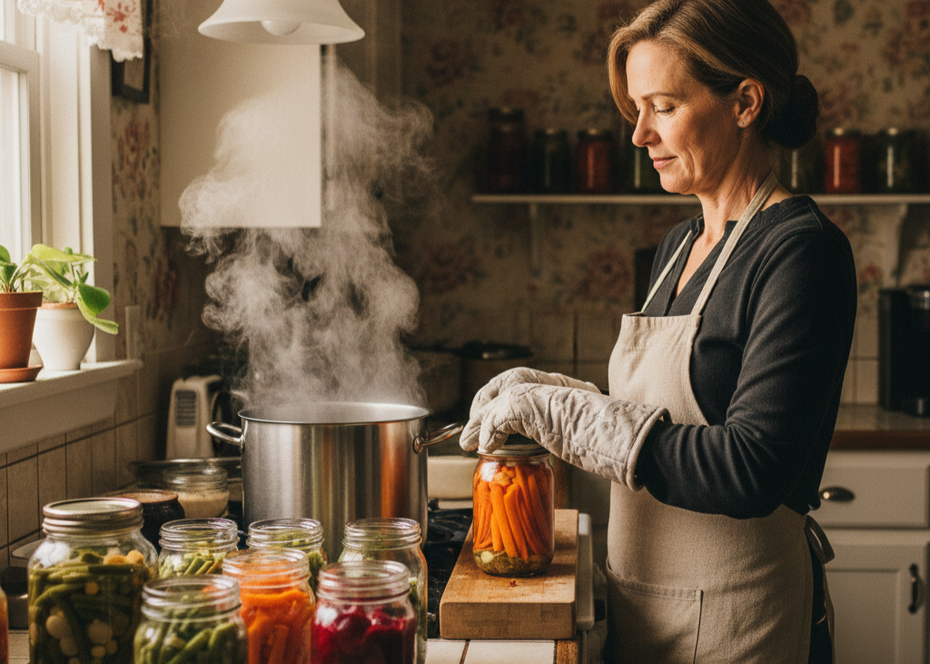 <p> Before year-round access to fresh produce, preserving the harvest was essential. Boiling jars, sealing lids, and arranging them in the pantry took time and care. Canning wasn’t just about having food available—it was about security, creativity, and family tradition. Seasonal chores like these taught patience, resourcefulness, and how to enjoy the fruits of labor throughout the year. </p> :: Gemini
