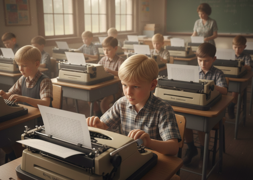 <p> Typing class was more than a skill; it was a rite of passage. Students learned proper finger placement and precision while clacking away on manual typewriters, heavy machines that required strength and coordination. Each line ended with the satisfying ding of the carriage return, a sound that still evokes nostalgia for Boomers. Mistakes were unforgiving, requiring careful correction with typewriter erasers or white-out, teaching patience and accuracy. Typing class also taught valuable organizational skills, as students learned to manage spacing, margins, and line breaks. Beyond the practical skill, there was pride in producing a perfectly typed page—a rare mix of challenge and satisfaction that modern computers have largely eliminated. </p> :: Gemini