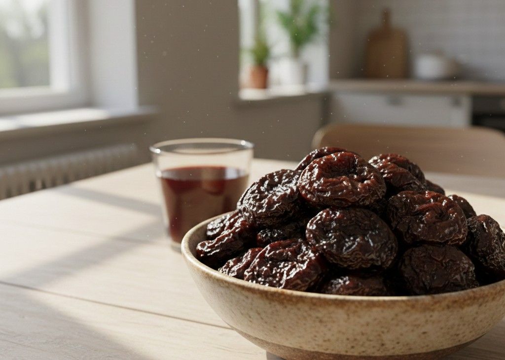 1. Prunes <p> Prunes have earned their reputation for a reason. These dried plums contain both soluble and insoluble fiber, along with sorbitol, a natural compound that helps draw water into the intestines and soften stool. That combination can gently stimulate a bowel movement without feeling aggressive. Eating a small handful as a snack or drinking a small glass of prune juice in the morning can help get things moving. If you find the taste too strong, chop prunes into oatmeal or blend them into a smoothie for a naturally sweet digestive boost. </p> :: Gemini