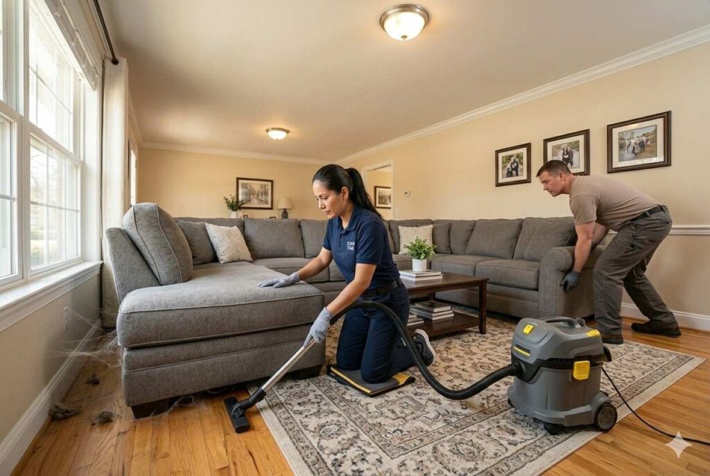 <p> Professional cleaners will clean around your furniture and sometimes underneath lighter pieces. However, they usually will not move heavy sofas, large dressers, refrigerators, or washing machines. The reason is simple. Lifting heavy objects increases the risk of injury and damage to your property. If you want deep cleaning behind large items, it is best to move them ahead of time or discuss it clearly with the company before your appointment. </p> :: Gemini