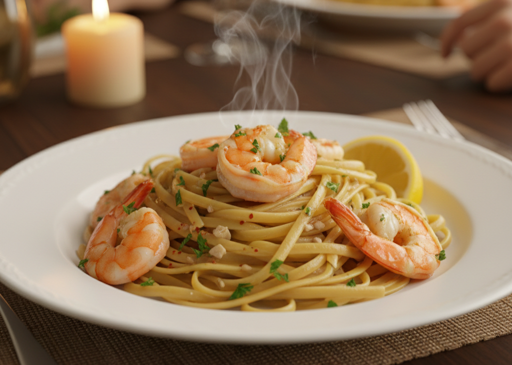 4. Linguine With Shrimp Scampi <p> Shrimp scampi is the kind of dish that feels fancy without trying too hard. Juicy shrimp cooked in garlic, butter, olive oil, lemon, and white wine create a sauce that is both comforting and bright. Tossed with linguine, it becomes a satisfying and shareable meal that encourages slowing down and savoring each bite. It is ideal for couples who appreciate classic flavors and want a dish that feels romantic but approachable. </p> :: Gemini