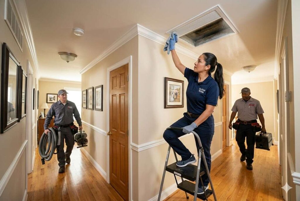 <p> Your cleaning team may wipe down vent covers, but they will not clean the inside of your ductwork. Air duct cleaning requires powerful vacuums and specialized equipment designed to remove dust and debris from deep inside the system. Since HVAC systems are complex and expensive, most house cleaners will not risk tampering with them. If you are concerned about air quality or allergies, consider scheduling a professional duct cleaning separately. </p> :: Gemini