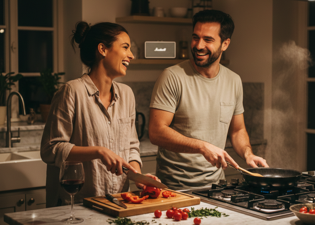 1. Cook a Fancy Dinner Together at Your Own Pace <p> Cooking together at home turns an ordinary evening into something memorable. Instead of racing to finish dinner after work, you can turn the process itself into the main event. Choose a recipe that feels a little special but not overwhelming, such as homemade pasta, a skillet steak with roasted vegetables, or a dessert you have never tried before. Put on music, pour a drink, and let the kitchen become your shared space.
The magic comes from working side by side. One person chops while the other stirs, and suddenly conversation flows more naturally. Even mistakes become funny stories instead of stress points. When you finally sit down to eat, the meal tastes better because you created it together, not because it looks perfect. </p> :: Gemini