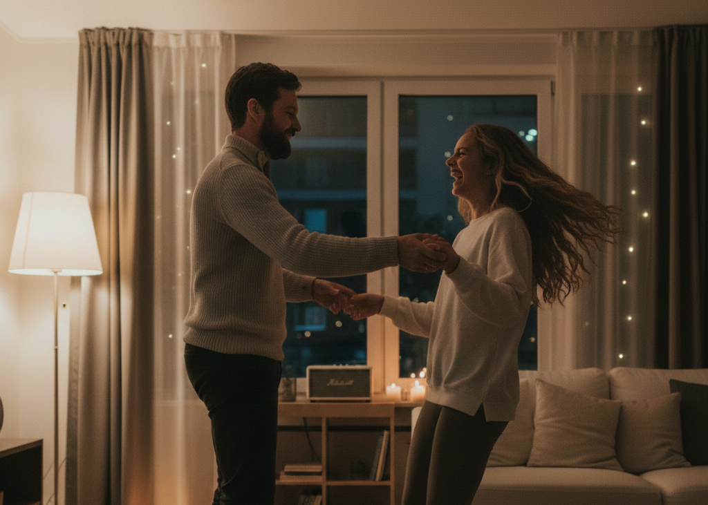 7. Have a Living Room Dance Party <p> Dancing at home might feel silly at first, but that is part of the charm. Create a playlist that reflects your mood, whether it is slow and romantic or upbeat and playful. Clear a small space, turn the lights down, and just move together.
There is no audience and no pressure to look good. Dancing releases stress, boosts mood, and creates a sense of closeness that words sometimes cannot. It is an easy way to feel connected without needing anything fancy. </p> :: Gemini