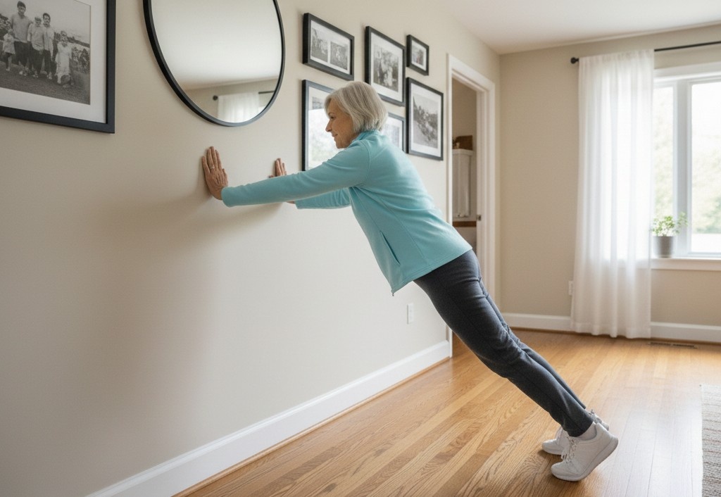 <p> Wall push-ups are an excellent way to strengthen your upper body while putting minimal strain on your joints. Stand a few feet from a wall and place your palms flat at shoulder height. Slowly bend your elbows to lean in toward the wall, then push back to the starting position.

This movement targets the chest, shoulders, arms, and core — all muscles that support daily activities such as pushing doors open, lifting shopping bags, or carrying laundry baskets. Wall push-ups can be easily adjusted for difficulty by changing your distance from the wall. As you get stronger, move your feet slightly farther away to increase the challenge. This exercise is safe, effective, and can be done almost anywhere, making it perfect for retirement life. </p> :: Gemini