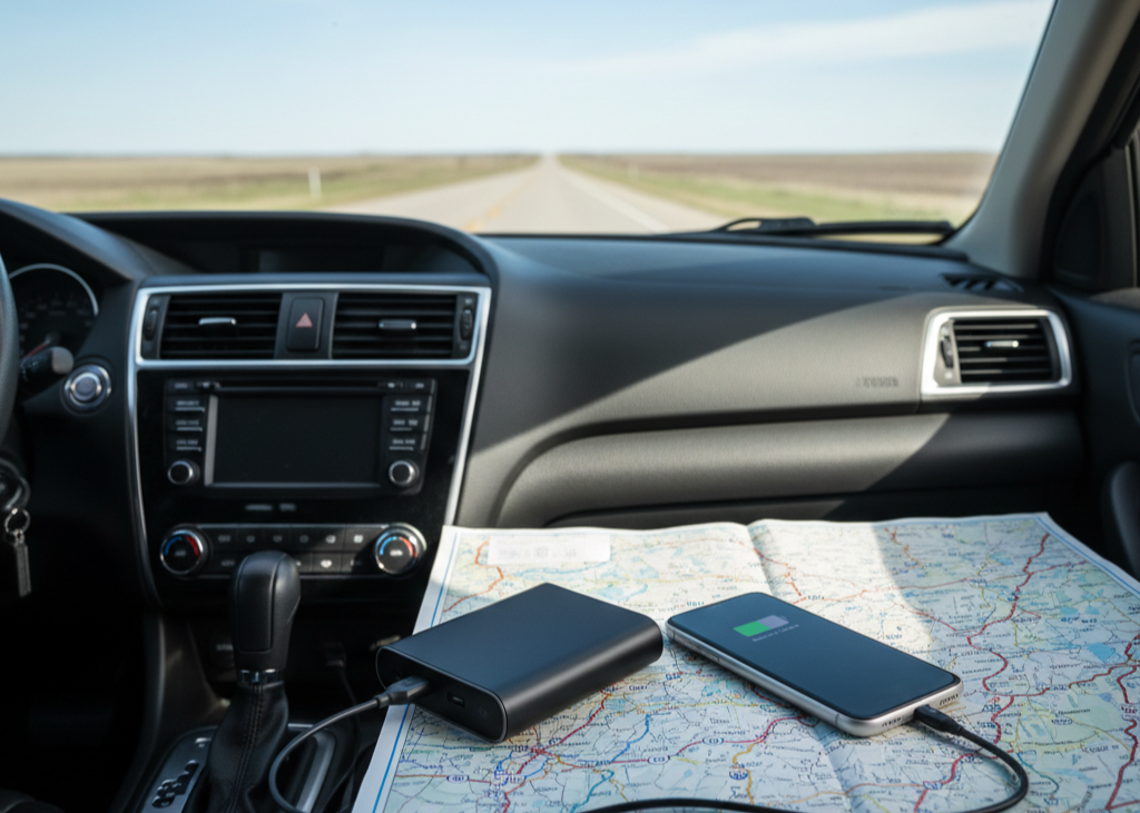 10. Communications and Navigation Aids <p> Being able to call for help or find your way is critical during a breakdown. A portable power bank ensures your phone remains charged, even if your car battery dies. Consider keeping a paper map or atlas in the kit as a backup in case you lose GPS or cell signal. A charged phone and a backup map might seem simple, but they are essential for getting help and staying on track when technology fails. </p> :: Gemini