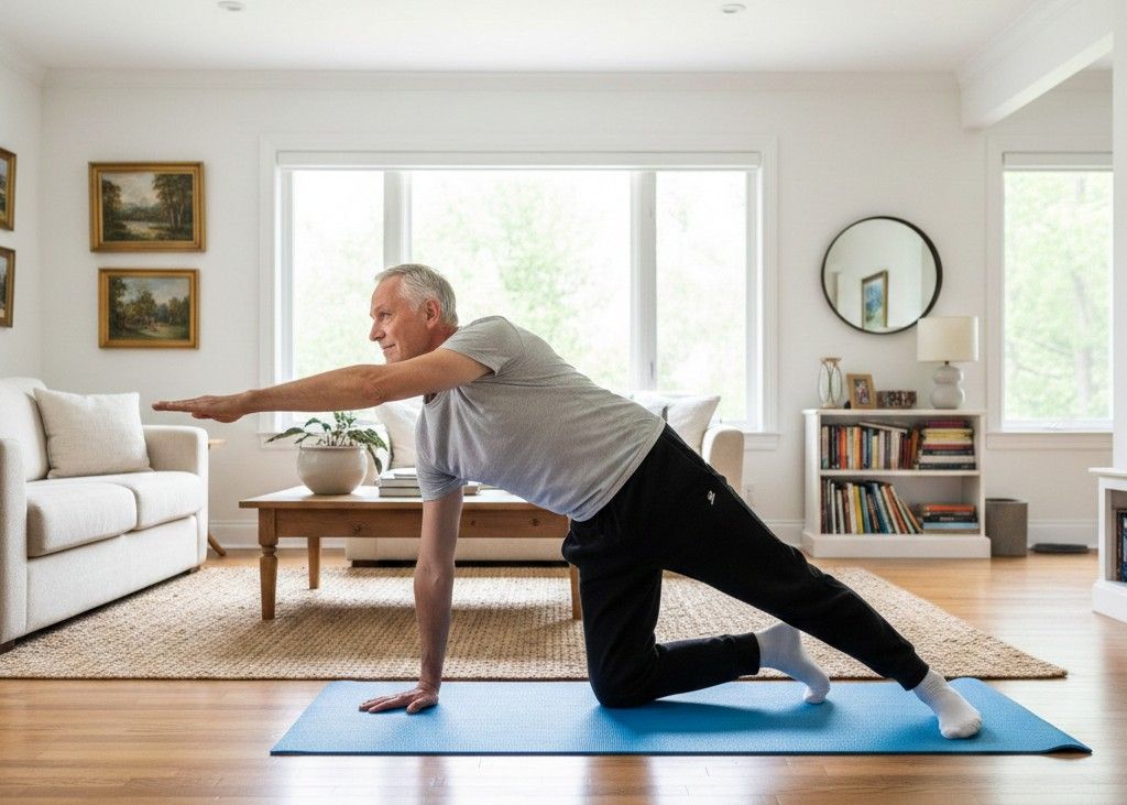 <p> The Bird Dog is a gentle but highly effective exercise for improving balance, coordination, and core strength. Begin on your hands and knees with a neutral spine. Extend your right arm forward and your left leg back simultaneously, hold for a few seconds, and then return to the starting position. Repeat on the opposite side.

This move mimics real-life actions like reaching, bending, and stabilizing your body when walking on uneven surfaces or picking things up from the floor. The Bird Dog strengthens your lower back, core, and shoulders while improving stability. It is particularly valuable for reducing the risk of falls, maintaining proper posture, and enhancing your confidence in daily movements. You can adjust the difficulty by holding the extended position a little longer or performing the movement more slowly. </p> :: Gemini