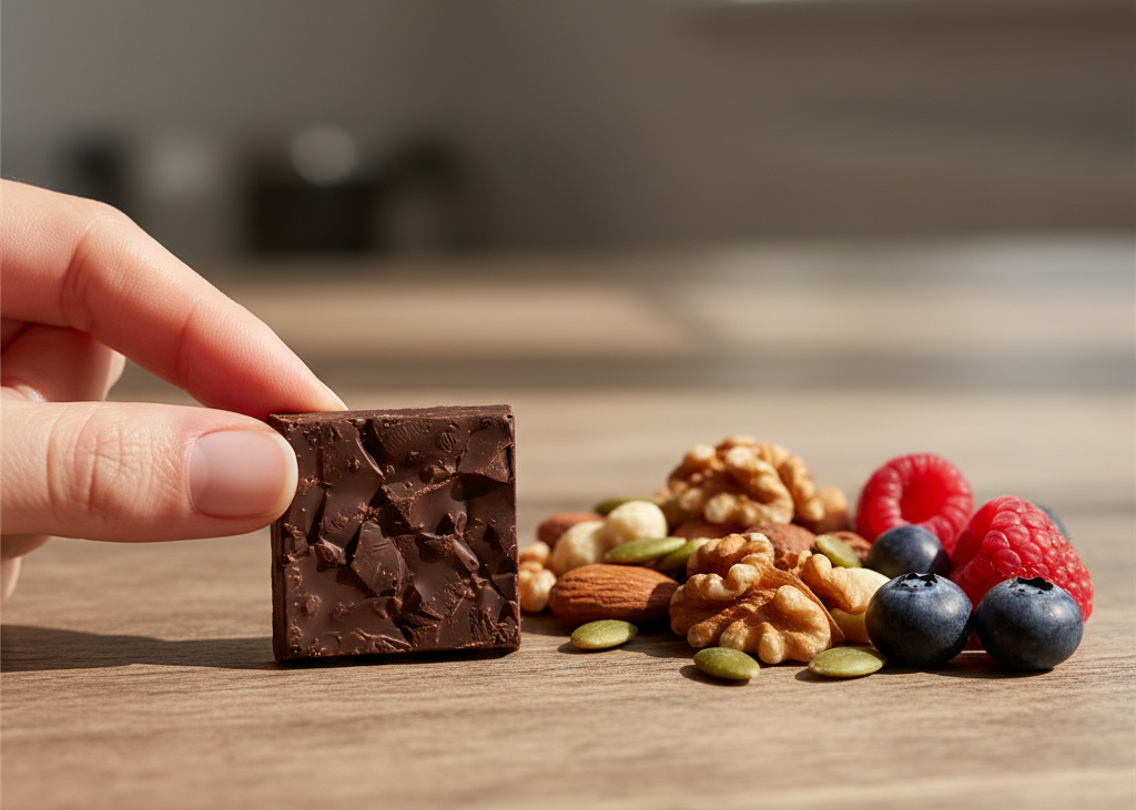 10. Dark Chocolate (70 Percent Cocoa or More) <p> Dark chocolate is a treat that actually benefits your heart when eaten in moderation. Rich in flavonoids, dark chocolate can help improve blood flow and reduce blood pressure. Enjoy a small square as a daily indulgence or chop it into yogurt or oatmeal for a sweet and nutritious touch. Choosing quality chocolate with high cocoa content ensures you get the benefits without excess sugar. </p> :: Gemini