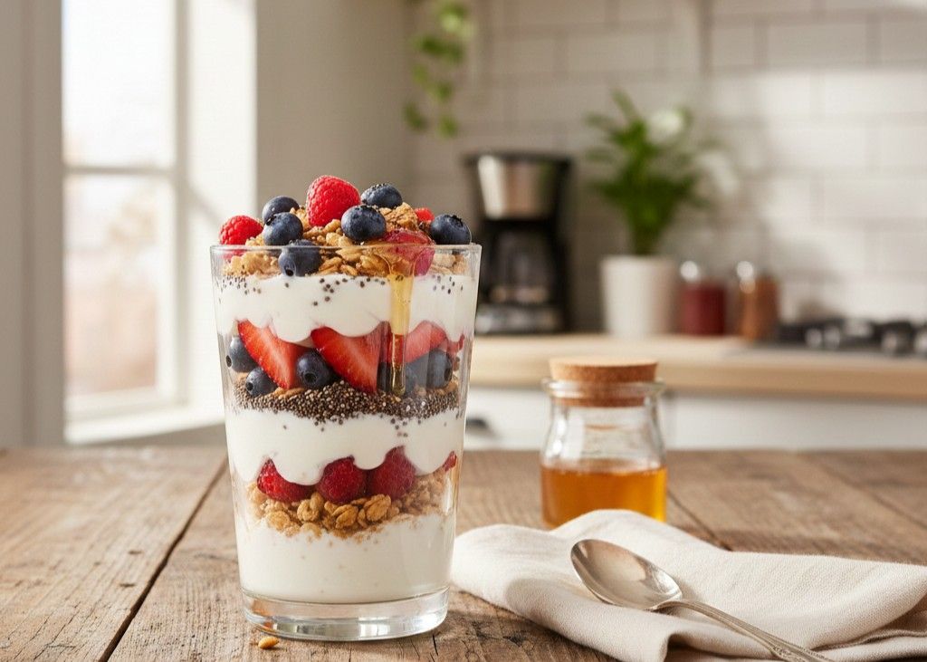<p> Imagine a breakfast that is as stunning as it is nourishing. Start with a cup of plain Greek yogurt, packed with fifteen to twenty grams of protein to fuel your morning. Layer it with your favorite fresh berries—strawberries, blueberries, or raspberries—and sprinkle chia seeds or hemp seeds on top for a boost of healthy fats and fiber. For added texture and crunch, mix in a bit of high-protein granola. This parfait is not only satisfying but also quick and effortless to assemble. The creamy yogurt, natural sweetness, and vibrant burst of berries create a breakfast that feels indulgent while being genuinely good for your body. You can customize it with a drizzle of honey or a sprinkle of cinnamon for extra flavor. Perfect for mornings when you want something light yet filling, it keeps you energized and focused well into your mid-morning tasks. Plus, it looks beautiful in a glass, making your breakfast feel like a little celebration every day. </p> :: Gemini