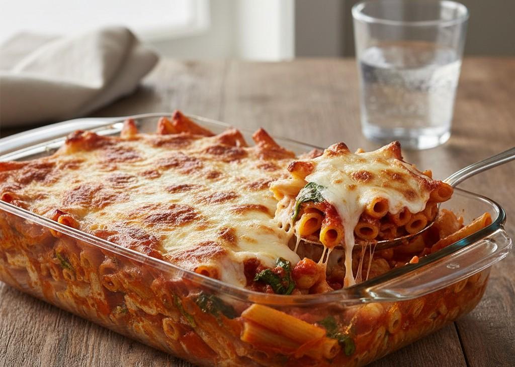 9. Baked Ziti with Spinach <p> Baked ziti is comfort food at its finest. Cook pasta, mix it with marinara sauce, stir in ricotta and mozzarella if you have them, and fold in frozen spinach for extra nutrition. Bake until bubbly and golden on top. It is the kind of meal that makes your kitchen smell incredible and your family gather around the table quickly. The best part is that it feeds several people and often leaves leftovers. You can portion it out for lunches or freeze half for another night when cooking feels like too much effort. </p> :: Gemini