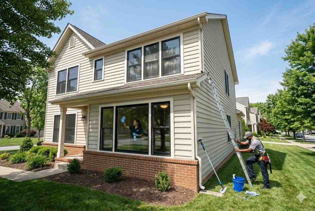 <p> Interior windows are often included in deep cleaning packages, but exterior windows are usually not. Cleaning second-story windows or large glass panels requires ladders, safety harnesses, and sometimes water-fed pole systems. The same goes for high outdoor areas like rooflines and exterior siding. For safety and insurance reasons, most cleaning companies draw the line at what can be reached safely from the inside. </p> :: Gemini